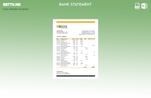 Модерен стил на ексел шаблон за извод од банка од Бутан Т